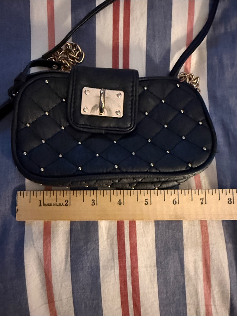 Bebe Women’s Crossbody Shoulder Bag/Purse Small Faux Leather Quilted and Studded - Picture 11 of 13